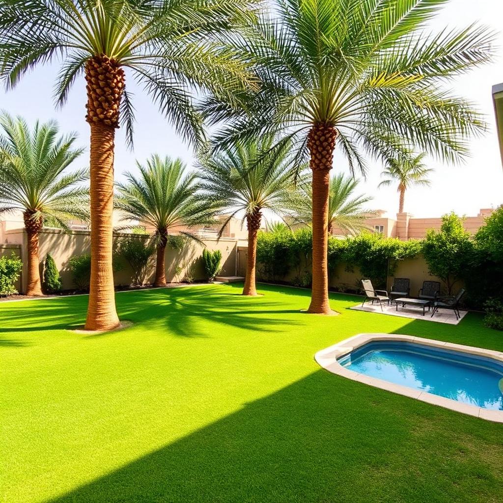 حديقة خضراء واسعة في شاليه عائلي
